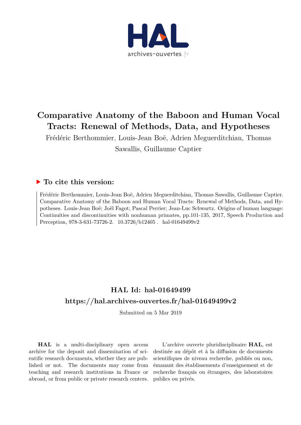 Comparative Anatomy of the Baboon and Human