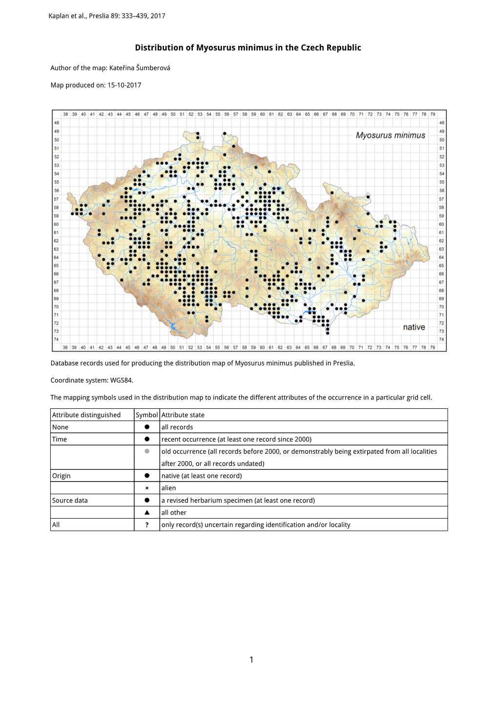 1 Distribution of Myosurus Minimus in the Czech Republic