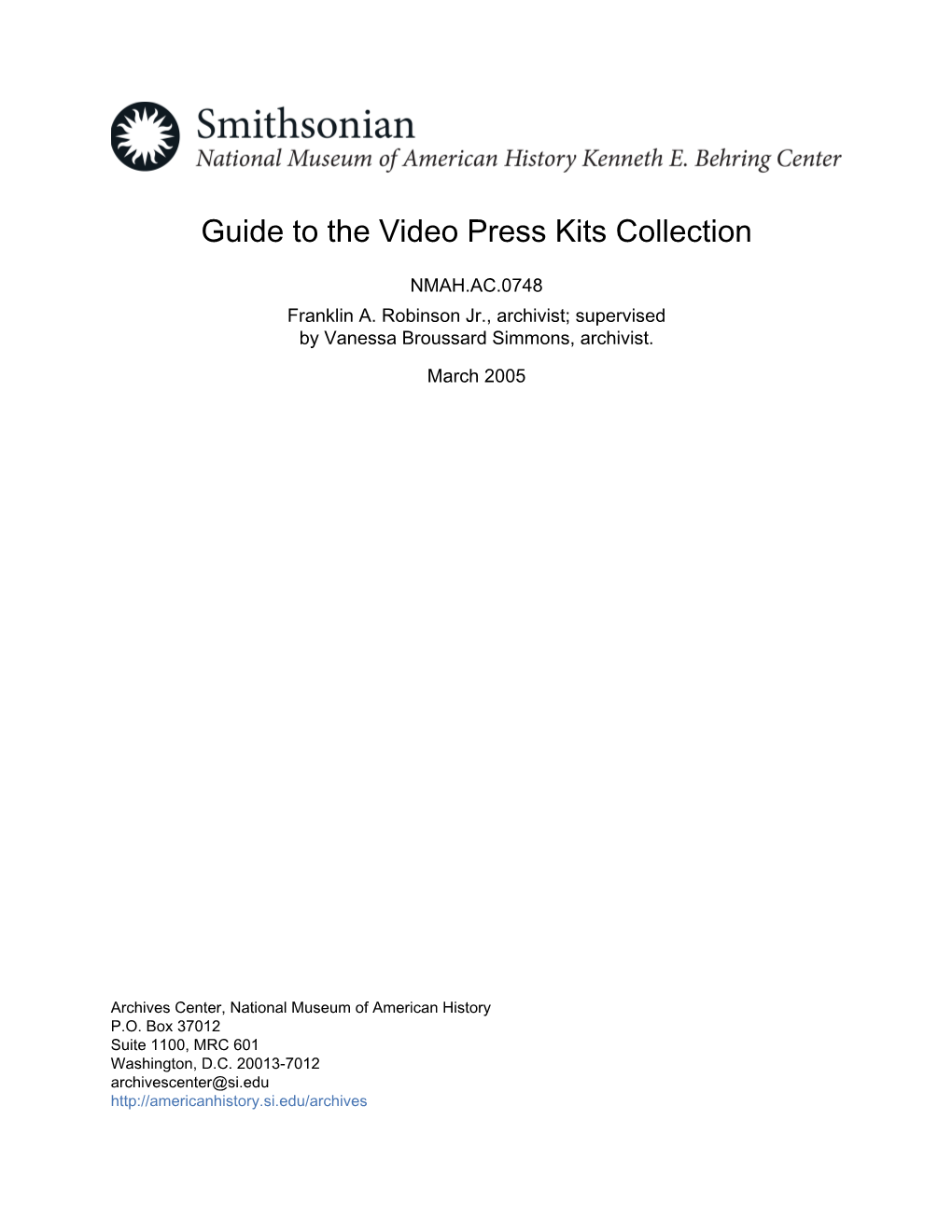Guide to the Video Press Kits Collection