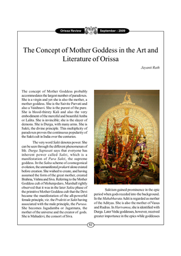 The Concept of Mother Goddess in the Art and Literature of Orissa Jayanti Rath