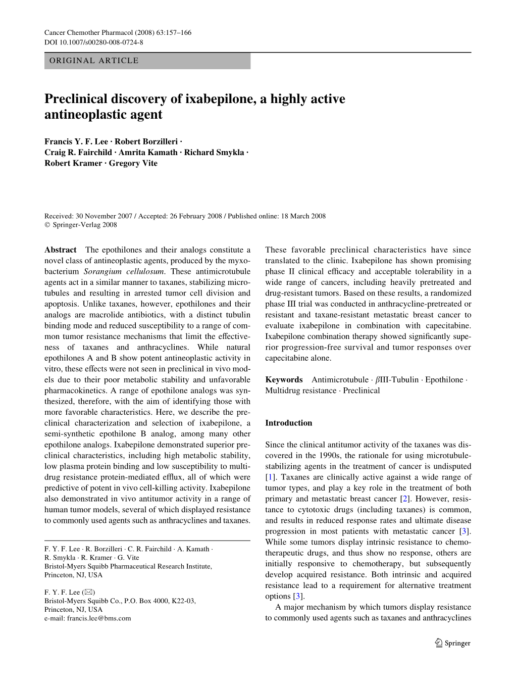 Preclinical Discovery of Ixabepilone, a Highly Active Antineoplastic Agent