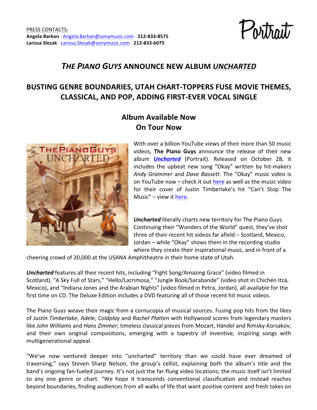 The Piano Guys Announce New Album Uncharted Busting
