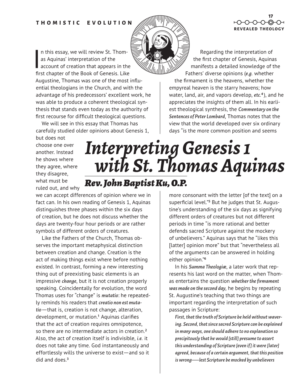 Interpreting Genesis 1 with St. Thomas Aquinas