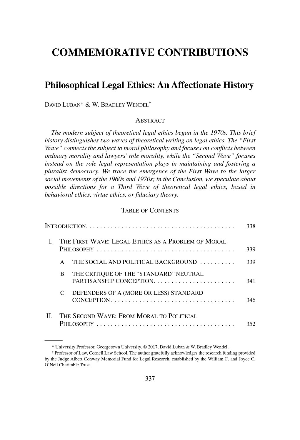 Philosophical Legal Ethics: an Affectionate History