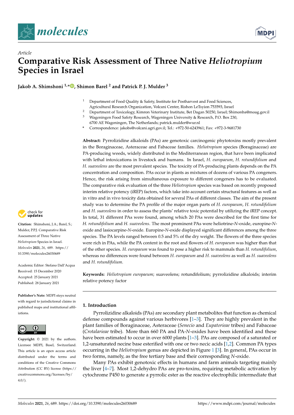 Comparative Risk Assessment of Three Native Heliotropium Species in Israel
