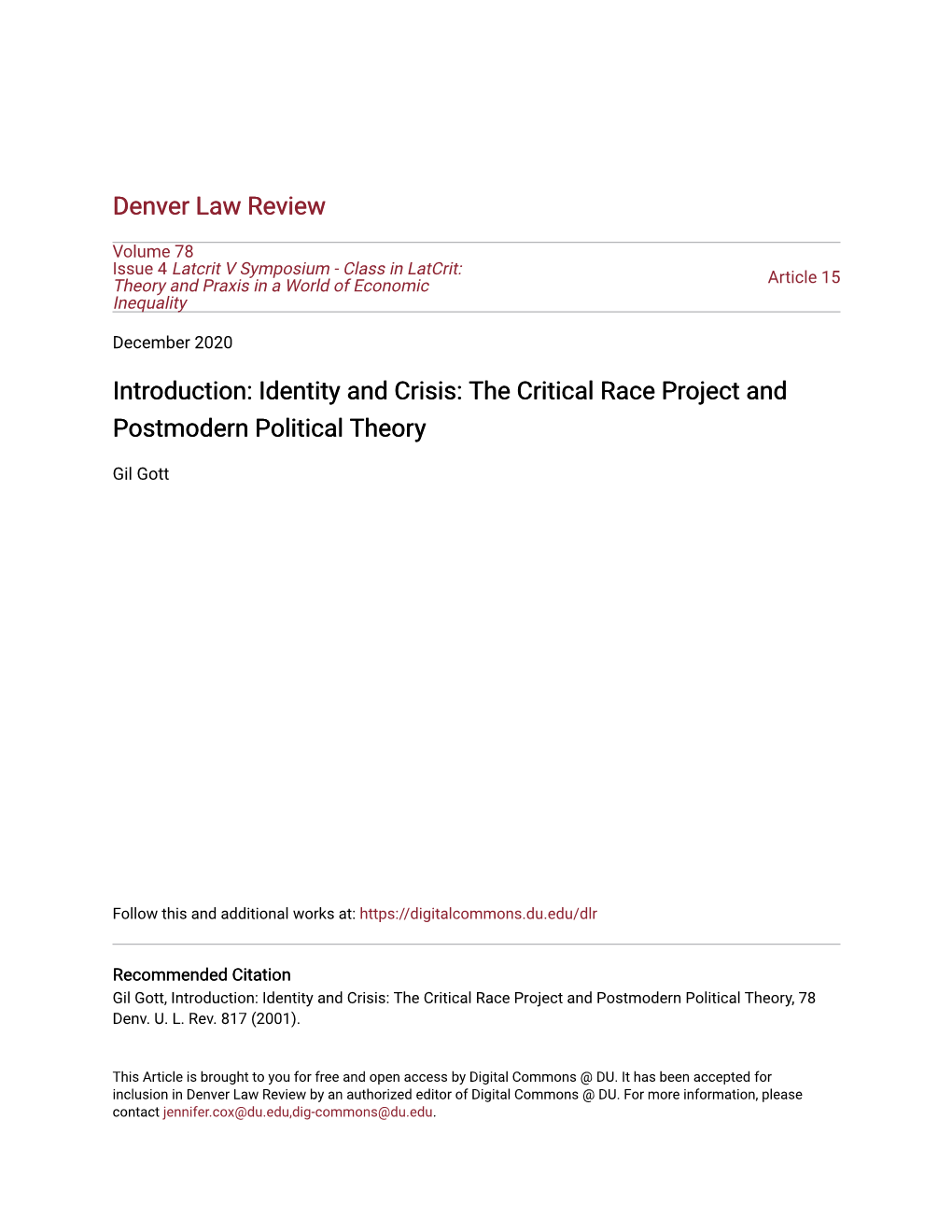 The Critical Race Project and Postmodern Political Theory