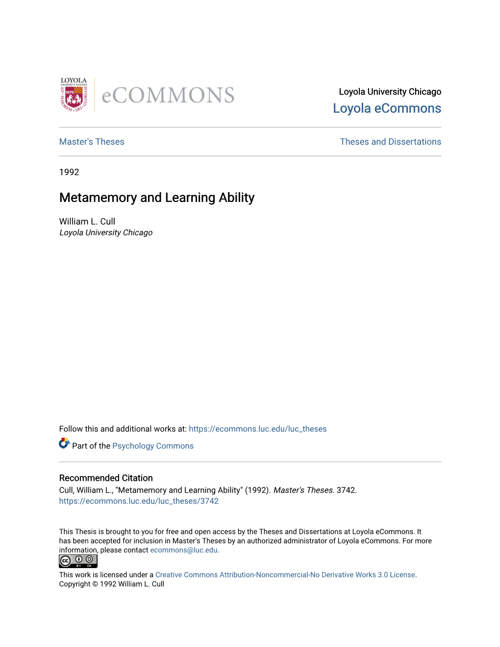 Metamemory and Learning Ability