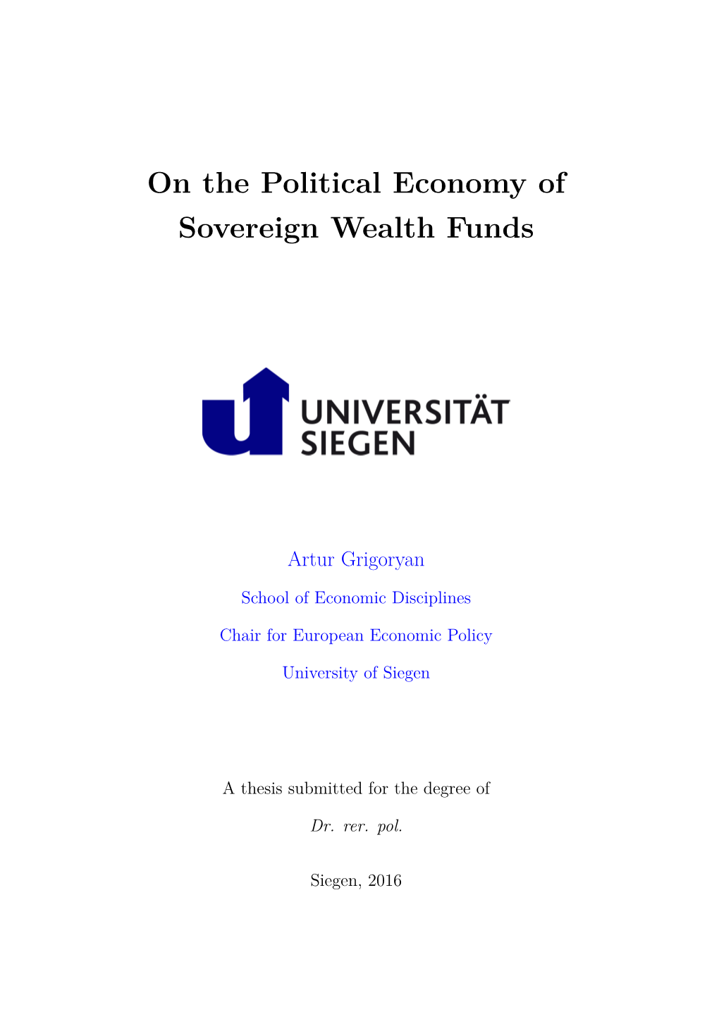On the Political Economy of Sovereign Wealth Funds