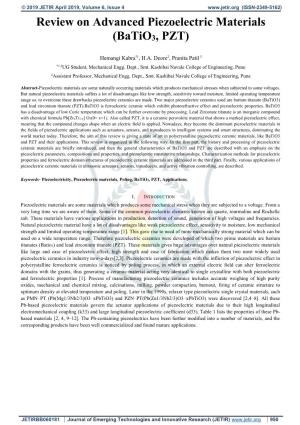 Review on Advanced Piezoelectric Materials (Batio3, PZT)