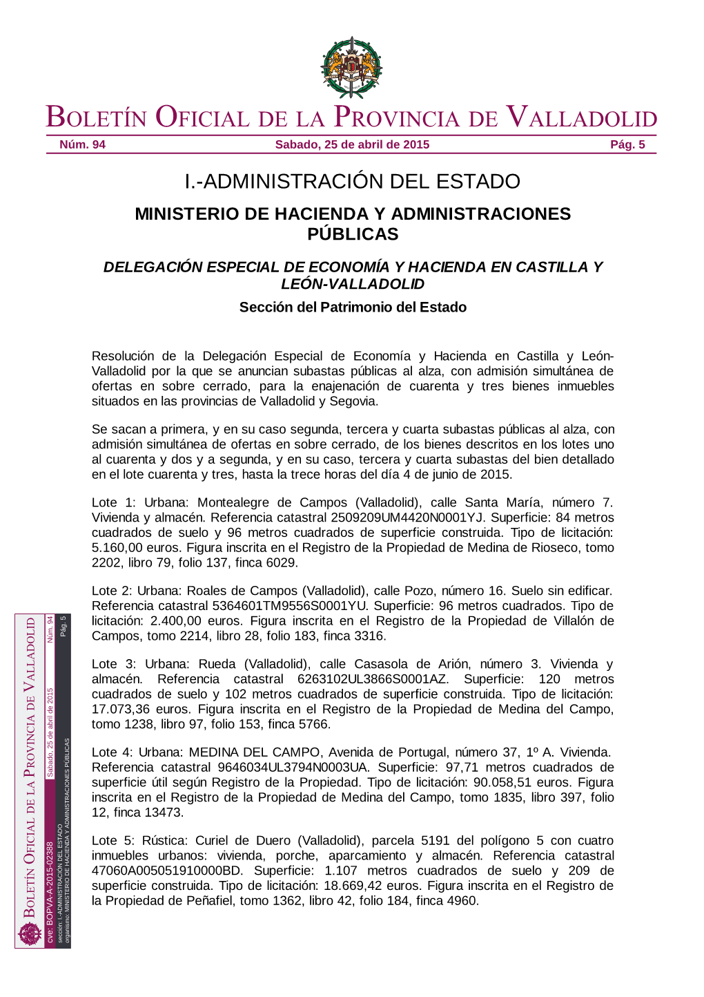 Boletín Oficial De La Provincia De Valladolid Núm