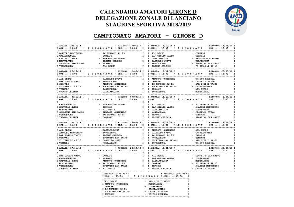 Campionato Amatori – Girone D