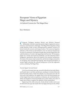 European Views of Egyptian Magic and Mystery a Cultural Context for the Magic Flute