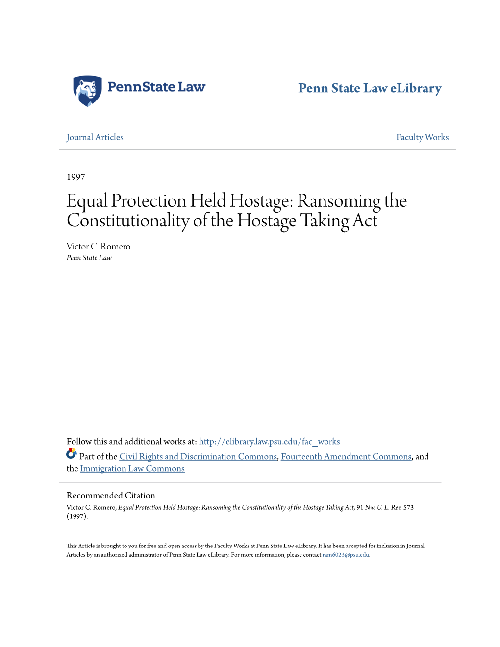 Ransoming the Constitutionality of the Hostage Taking Act Victor C