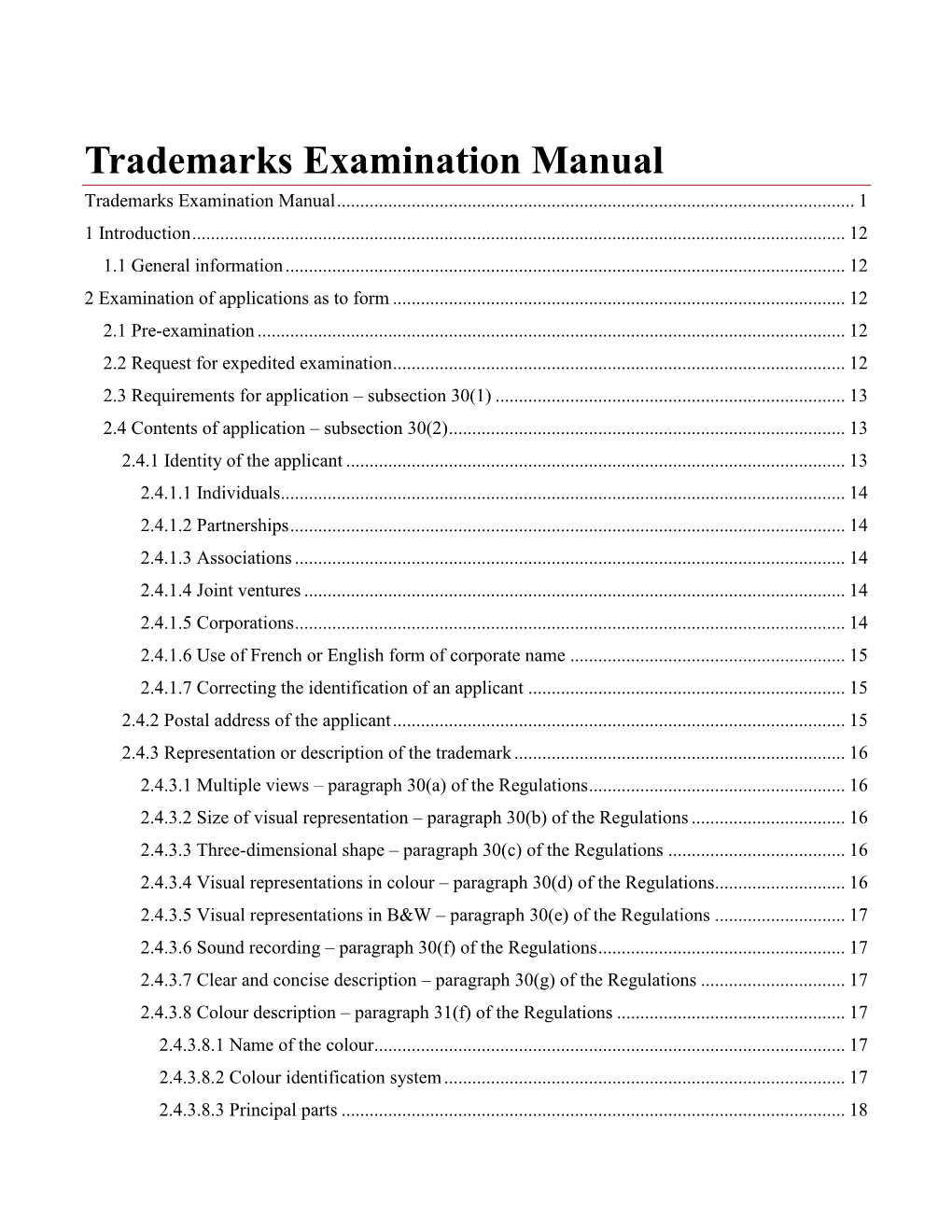 Trademarks Examination Manual Trademarks Examination Manual