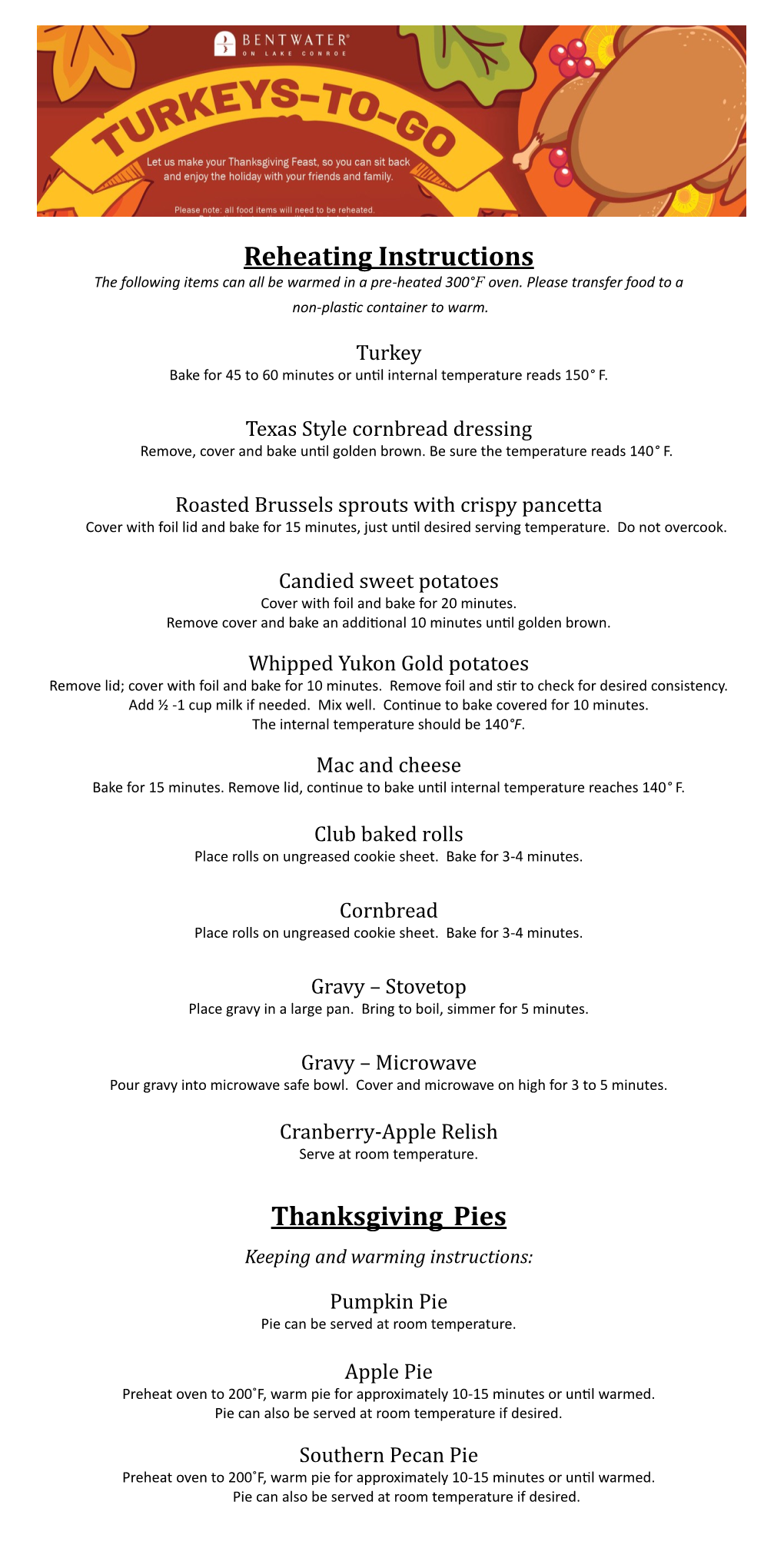 Reheating Instructions Thanksgiving Pies