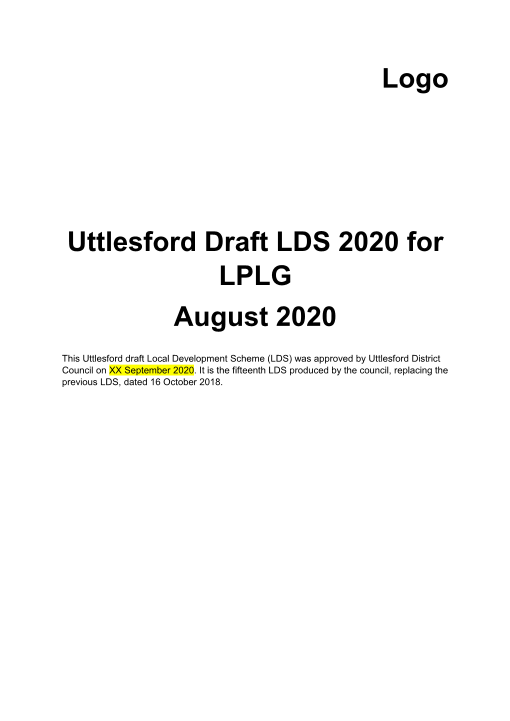 Logo Uttlesford Draft LDS 2020 for LPLG August 2020