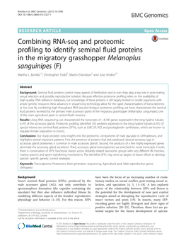 Combining RNA-Seq and Proteomic Profiling to Identify Seminal Fluid Proteins in the Migratory Grasshopper Melanoplus Sanguinipes (F) Martha L