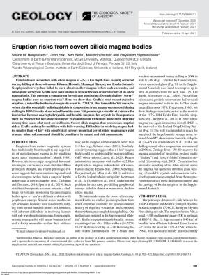 Eruption Risks from Covert Silicic Magma Bodies Shane M