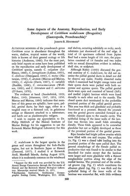 Some Aspects of the Anatomy, Reproduction, and Early Development of Cerithium Nodulosum (Bruguiere) (Gastropoda, Prosobranchia)1 JOSEPH R