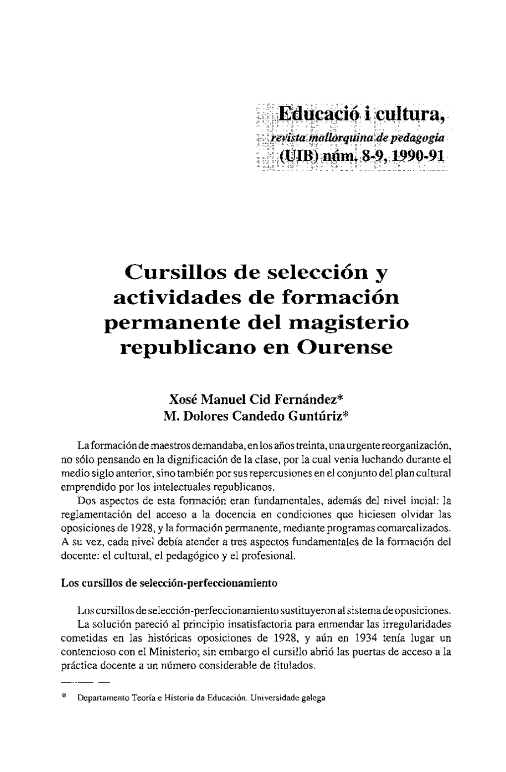 Cursillos De Selección Y Actividades De Formación Permanente Del Magisteri0 Republicano En Ourense