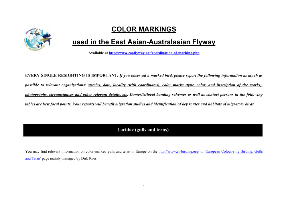 Color Markings Used in the EAA Flyway