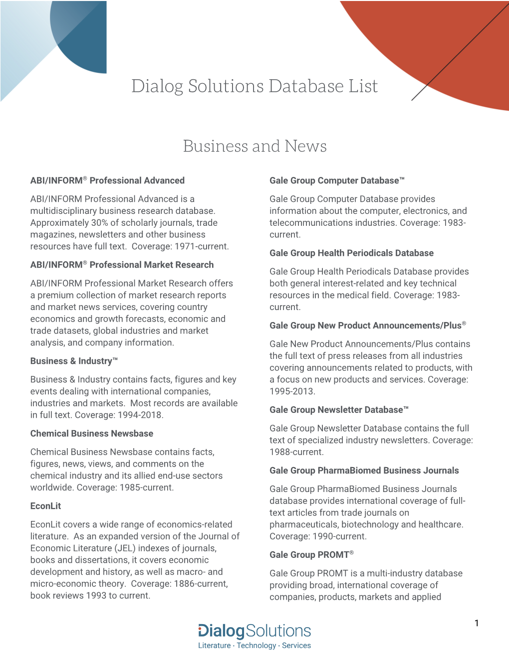 Dialog Solutions Database List