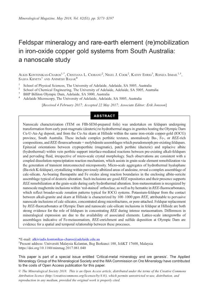 Feldspar Mineralogy and Rare-Earth Element (Re)Mobilization in Iron-Oxide Copper Gold Systems from South Australia: a Nanoscale Study