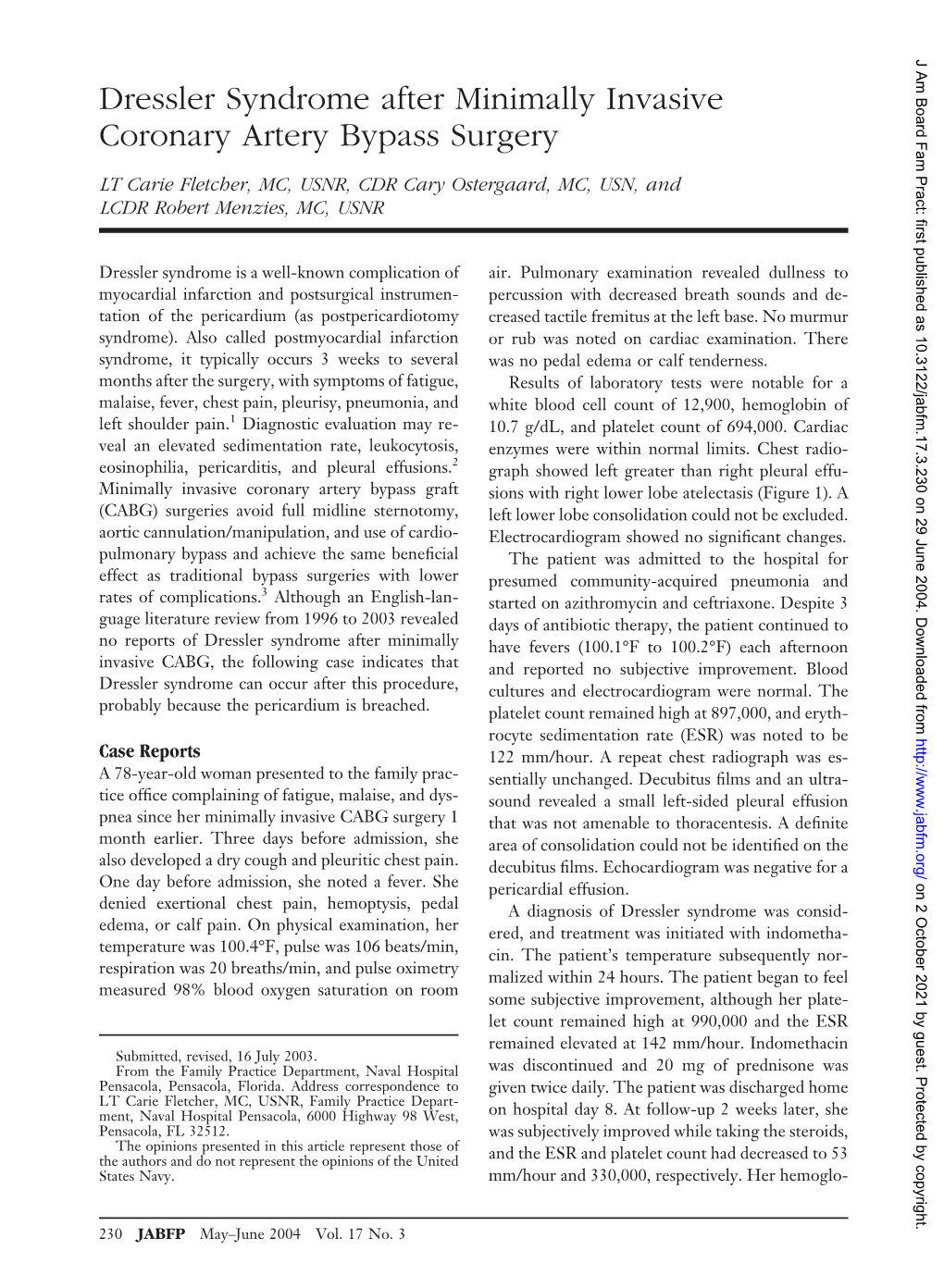 Dressler Syndrome After Minimally Invasive Coronary Artery Bypass Surgery