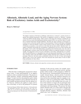 Allostasis, Allostatic Load, and the Aging Nervous System: Role of Excitatory Amino Acids and Excitotoxicity*