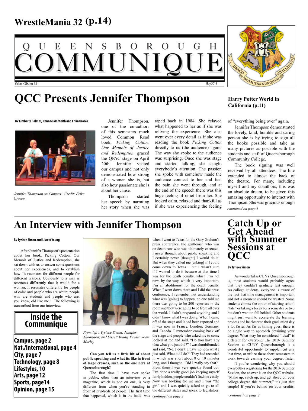 QCC Presents Jennifer Thompson Harry Potter World in California (P.11)