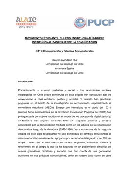 Movimiento Estudiantil Chileno: Institucionalizados E Institucionalizantes Desde La Comunicación