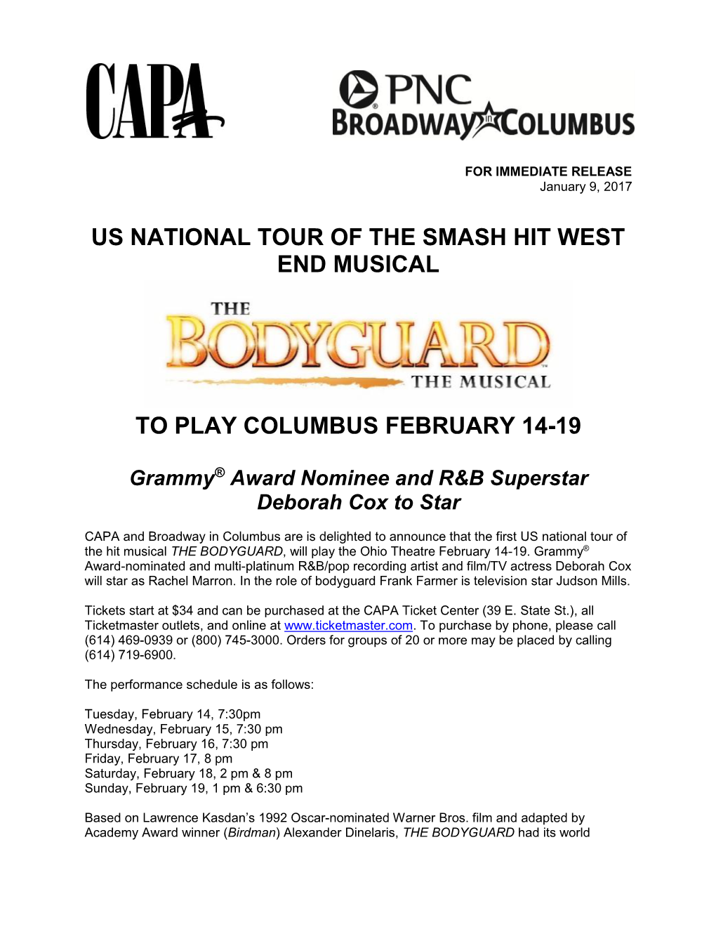 Us National Tour of the Smash Hit West End Musical to Play Columbus