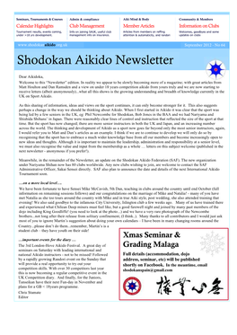 Shodokan Aikido Newsletter