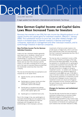 New German Capital Income and Capital Gains Laws Mean Increased Taxes for Investors