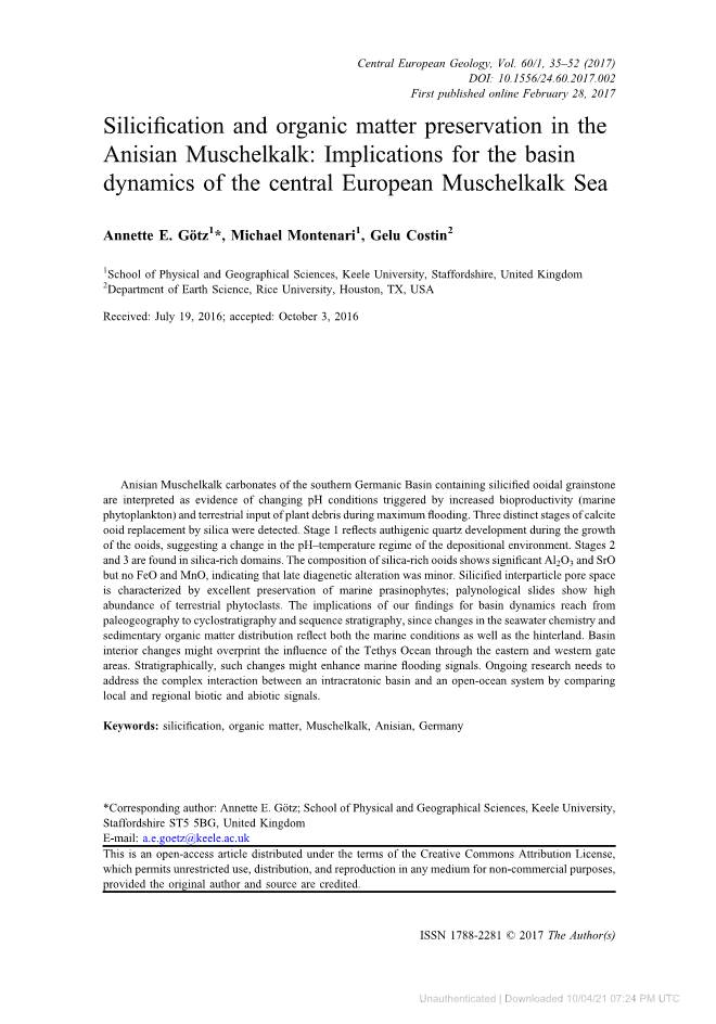 Silicification and Organic Matter Preservation in the Anisian Muschelkalk