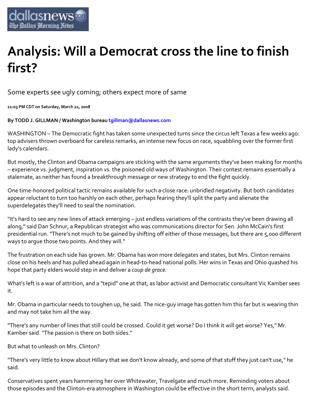 Analysis: Will a Democrat Cross the Line to Finish First?