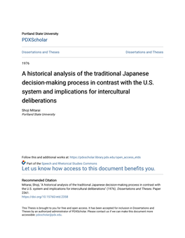 A Historical Analysis of the Traditional Japanese Decision-Making Process in Contrast with the U.S