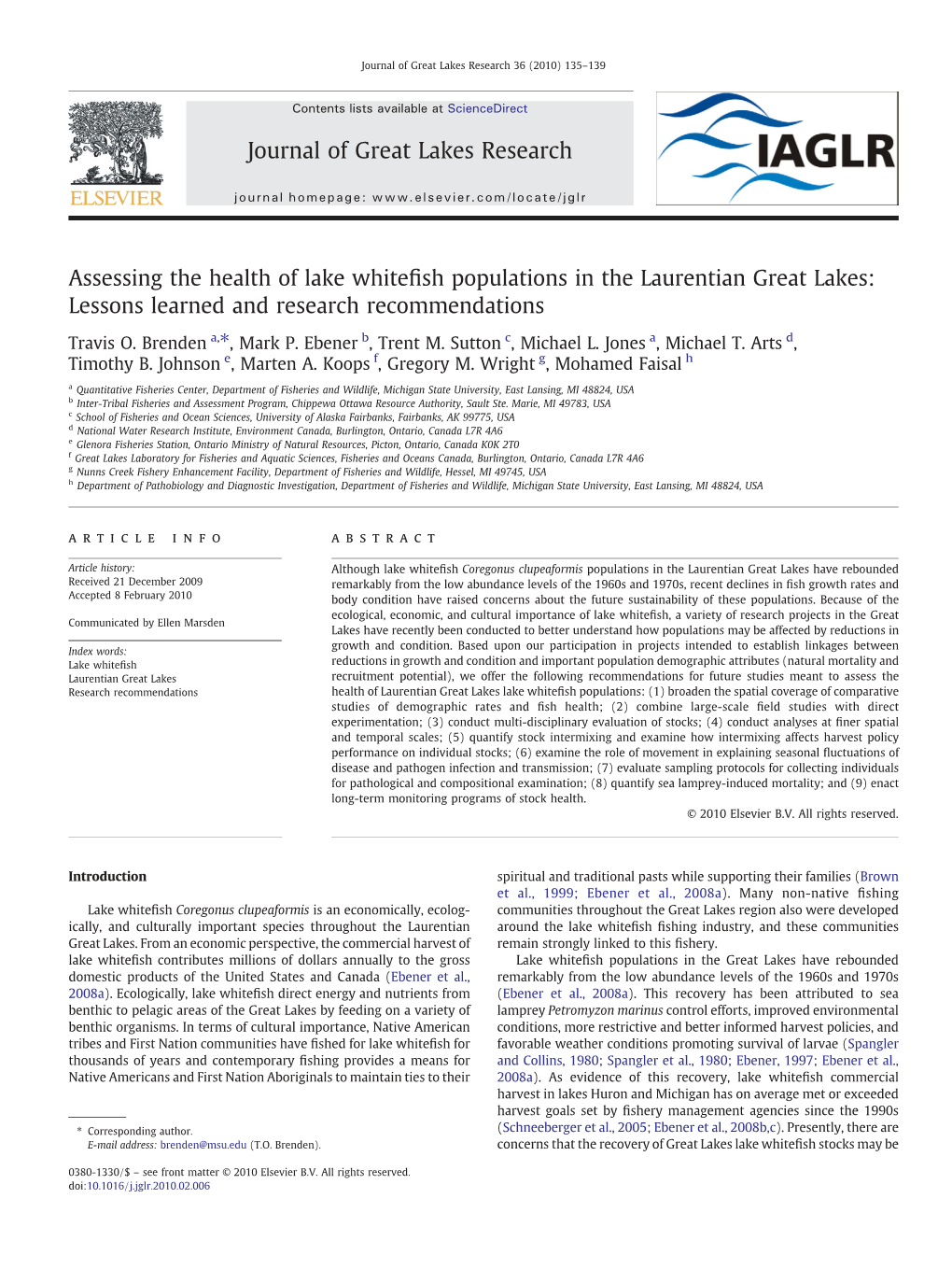 Assessing the Health of Lake Whitefish Populations in the Laurentian Great