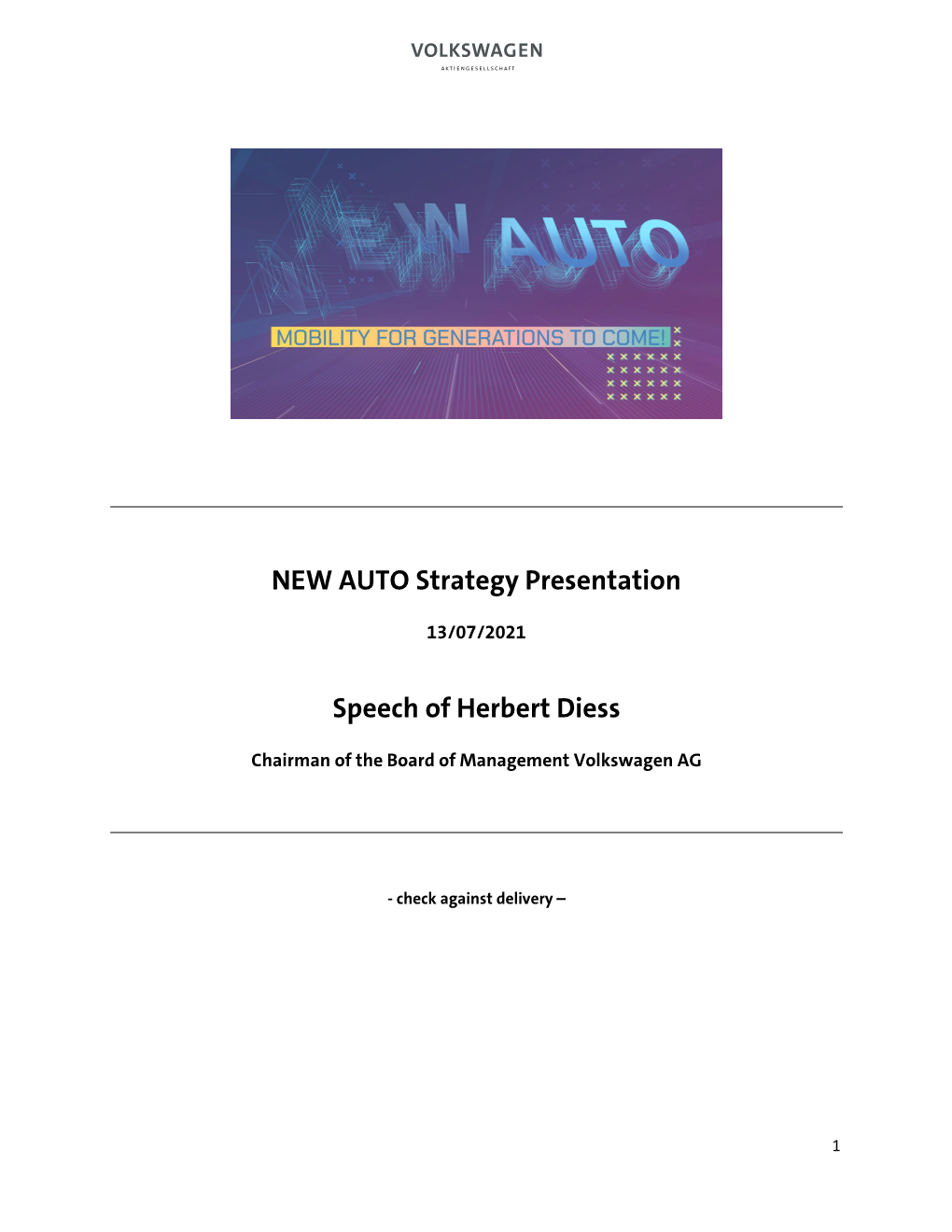 NEW AUTO Strategy Presentation Speech of Herbert Diess