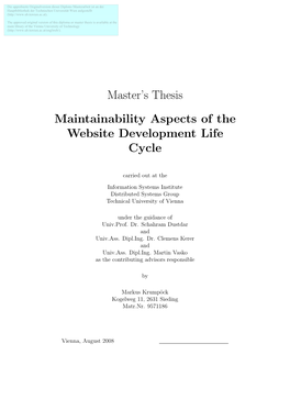 Master's Thesis Maintainability Aspects of the Website