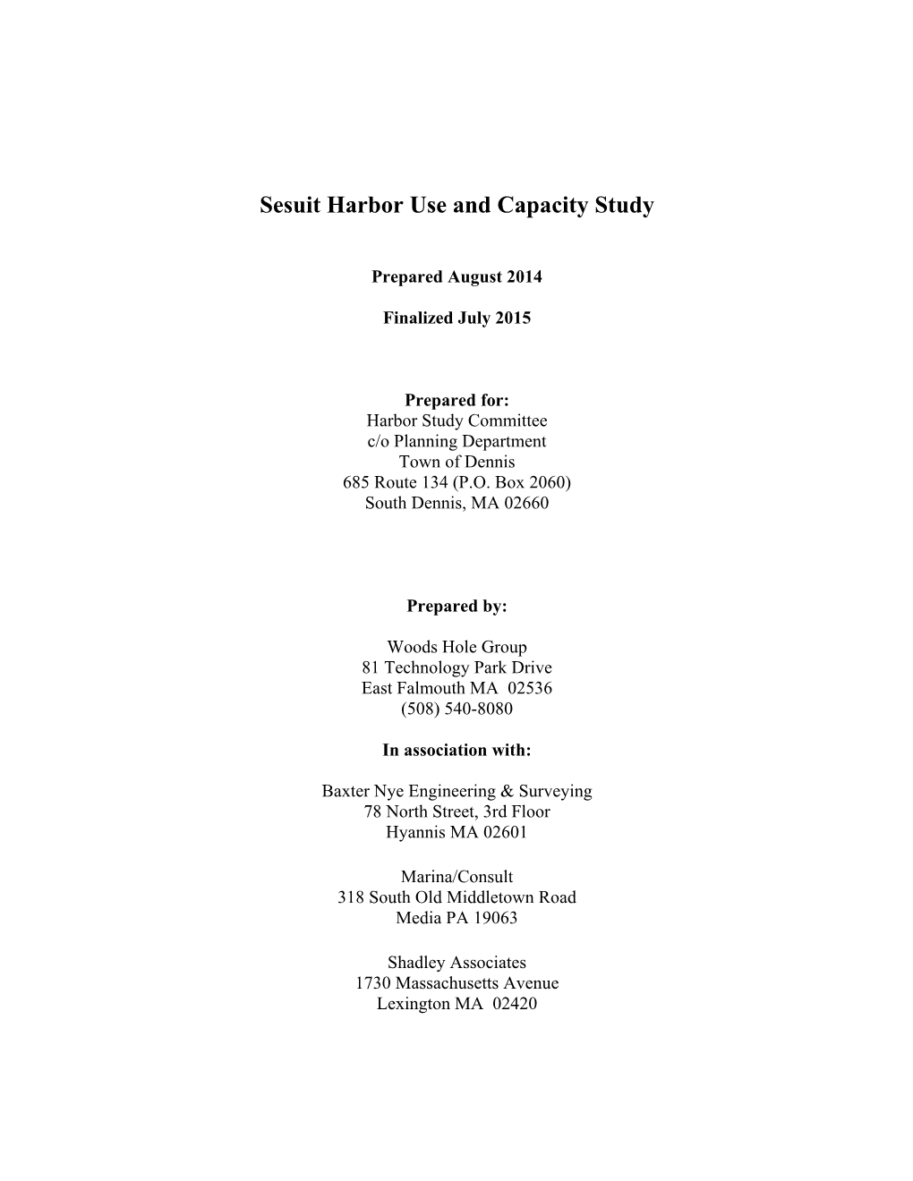 Sesuit Harbor Use and Capacity Study