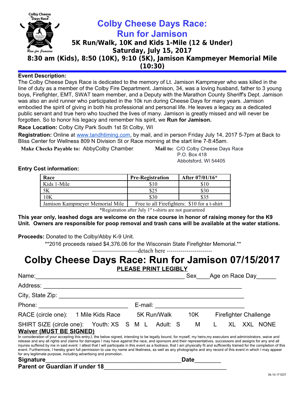 Colby Cheese Days Race