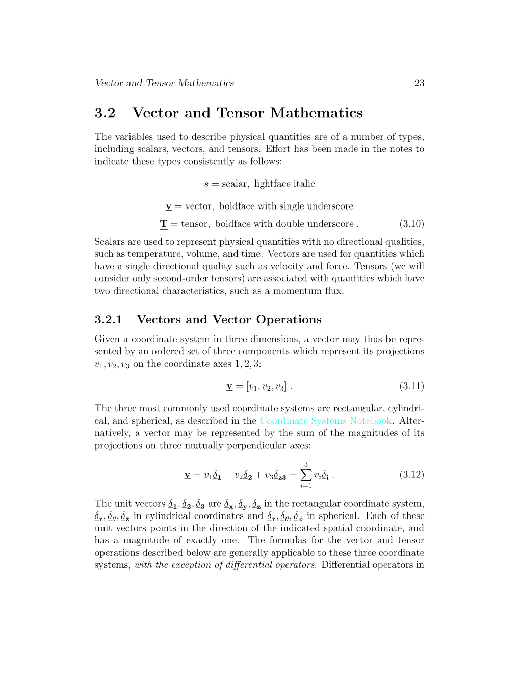 3.2 Vector and Tensor Mathematics