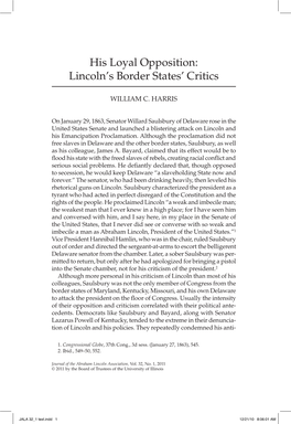 His Loyal Opposition: Lincoln's Border States' Critics
