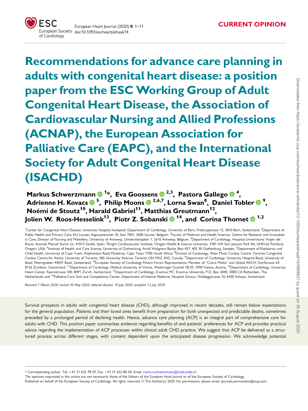 Recommendations for Advance Care