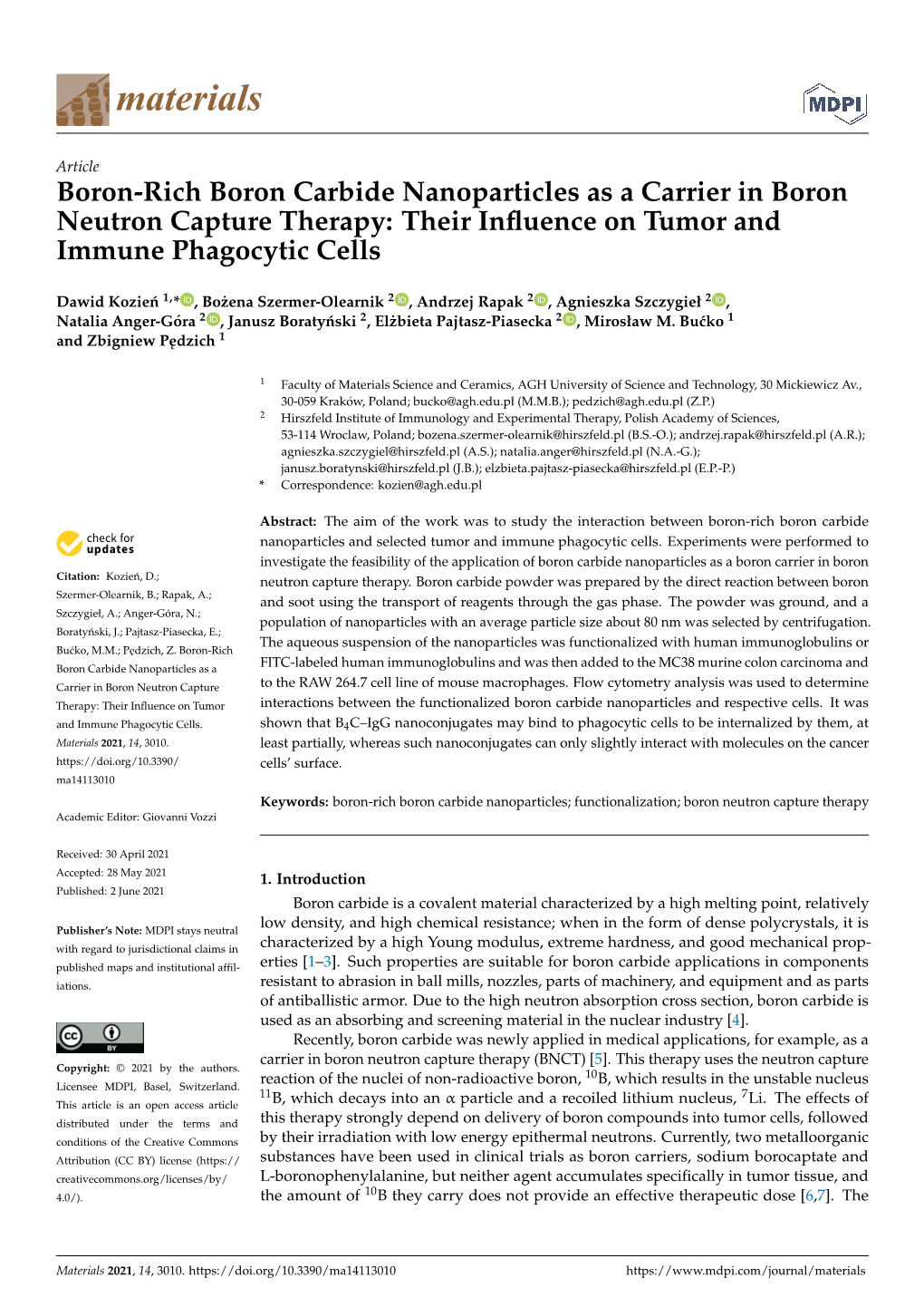 Boron-Rich Boron Carbide Nanoparticles As a Carrier in Boron Neutron Capture Therapy: Their Inﬂuence on Tumor and Immune Phagocytic Cells