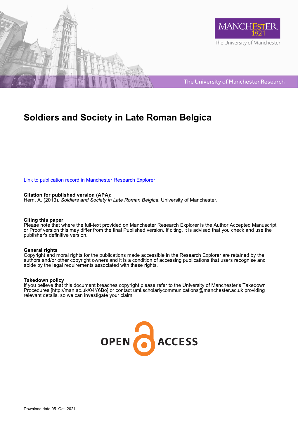 Soldiers and Society in Late Roman Belgica