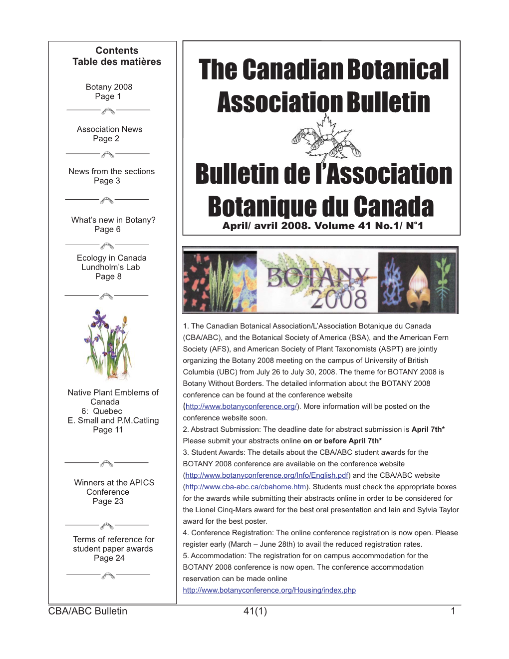 The Canadian Botanical Association Bulletin De L'association Botanique