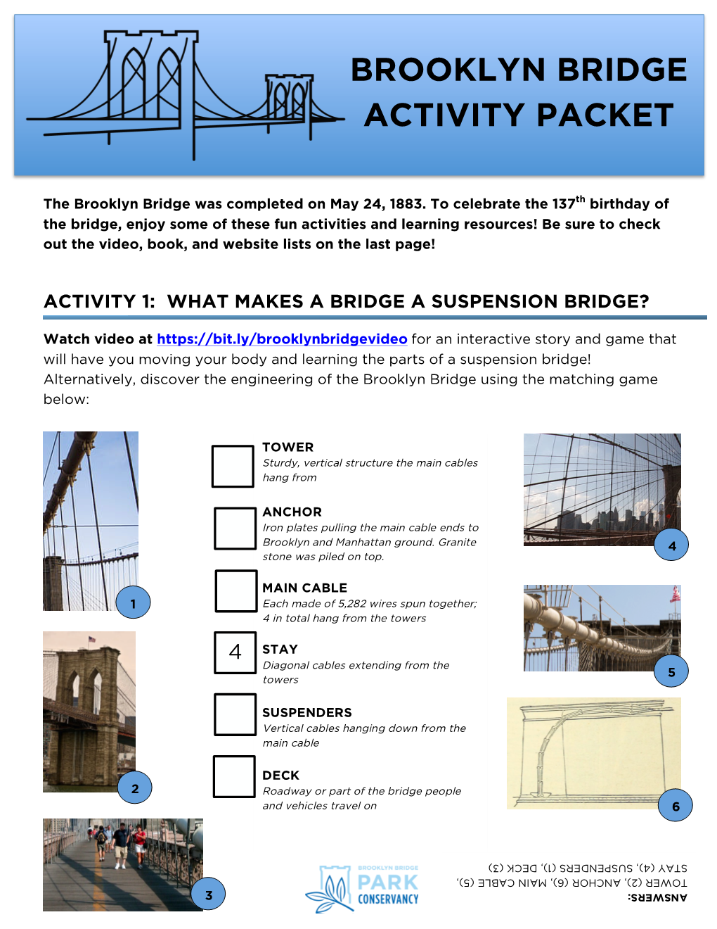 Brooklyn Bridge Activity Packet