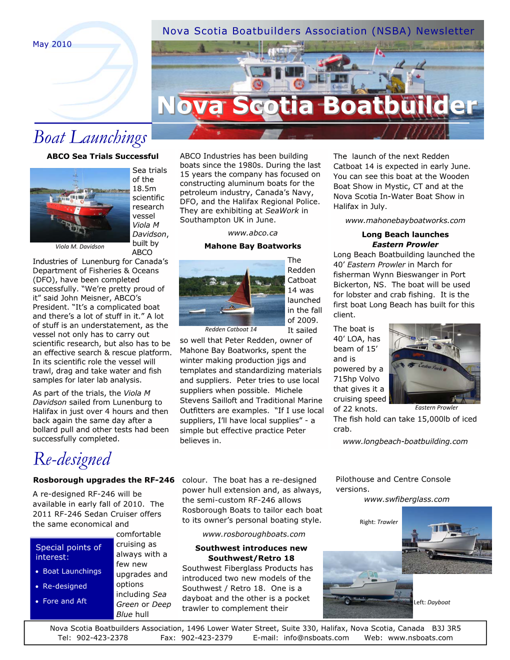 Nova Scotia Boatbuilders Association (NSBA) Newsletter May 2010